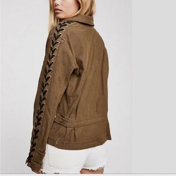 Free People jacket small military lace up olive green Faye grunge